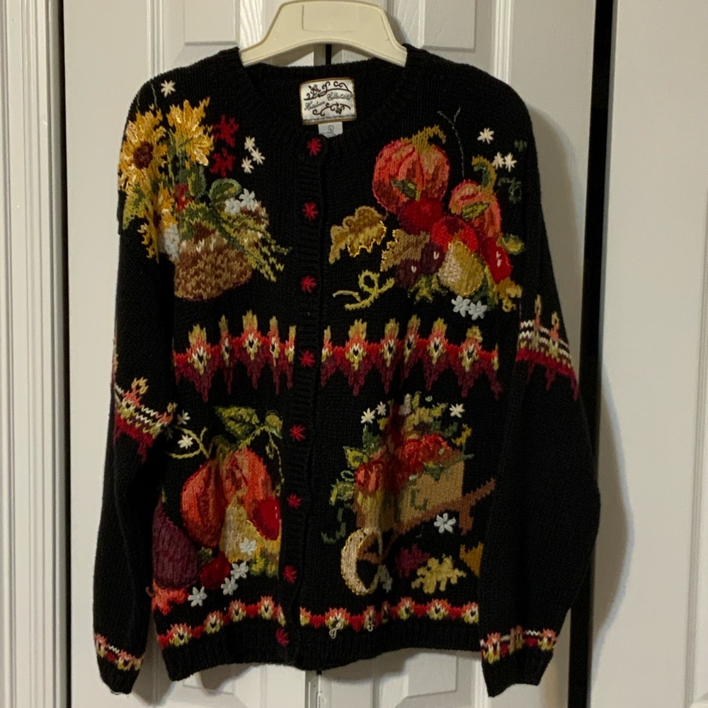 Black Floral Cardigan Sweater